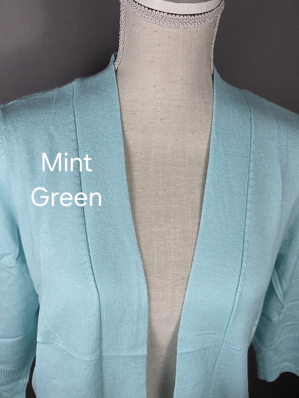 Aamilife Open Front Cardigan Knit Sweater NEW Medium -Mint Green -Quarter Sleeve - Picture 2 of 12